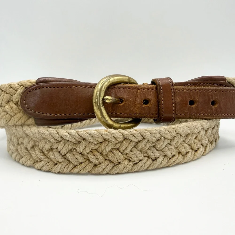 Brooks Brothers Braided Jute Rope Leather Belt Mens 38 Nautical Preppy Classic